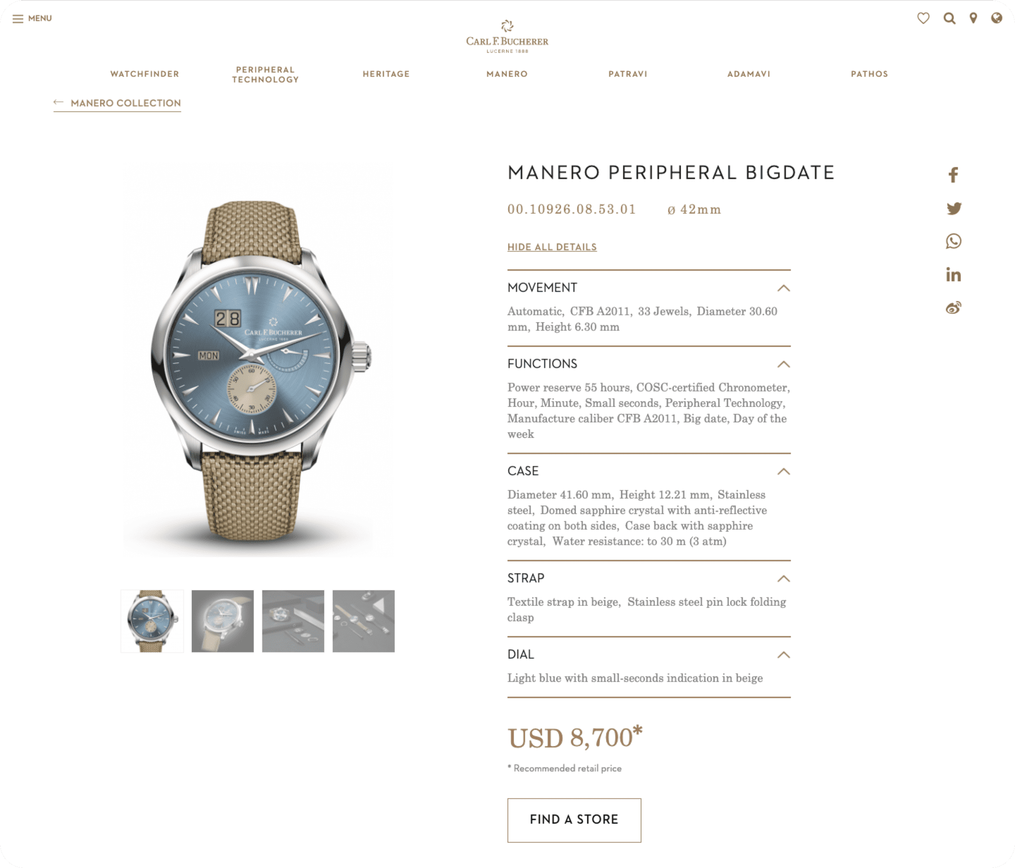 ITC also helped Carl F. Bucherer with building its eCommerce website. This is a product page featuring detailed descriptions