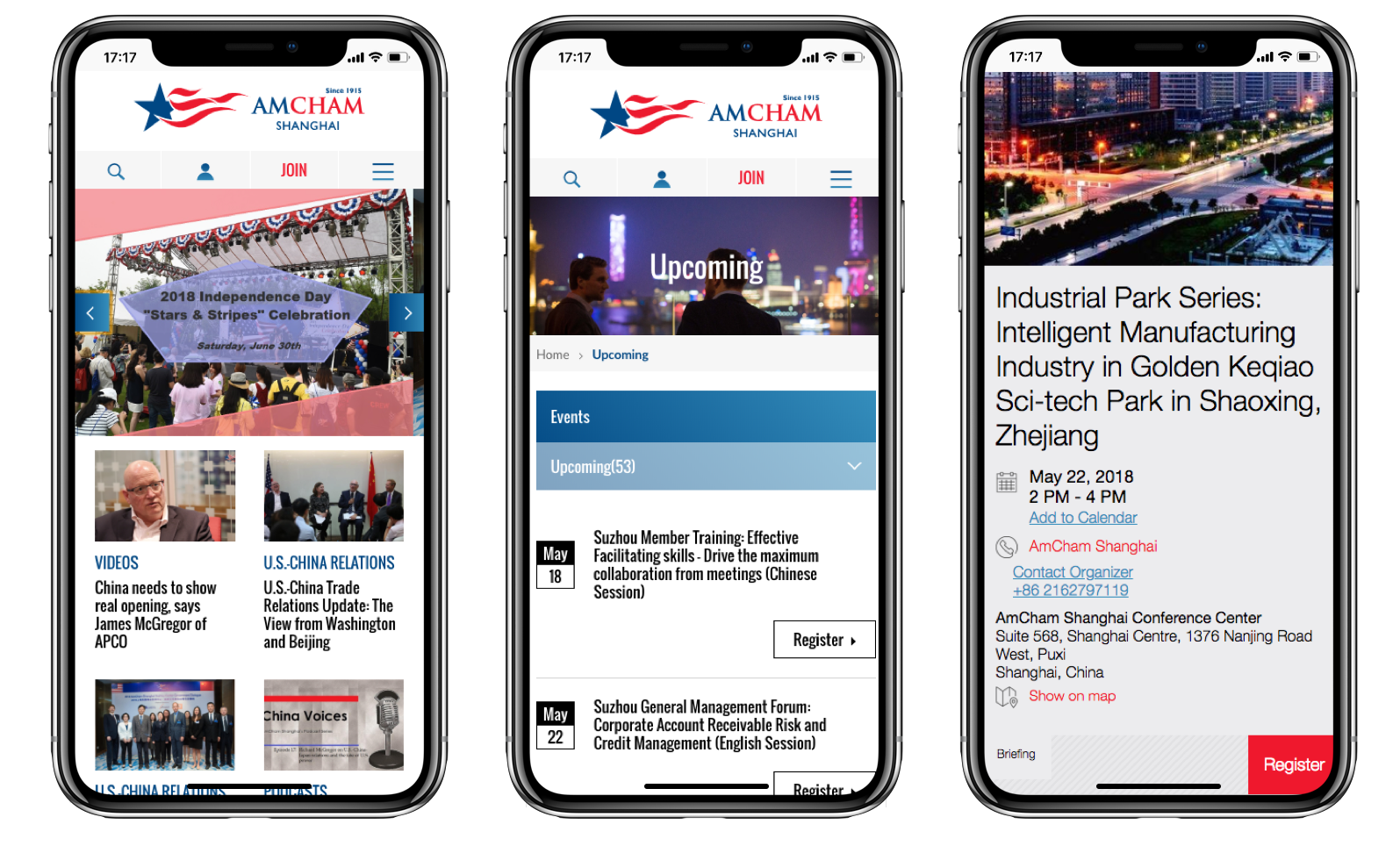 The AmCham website in mobile view