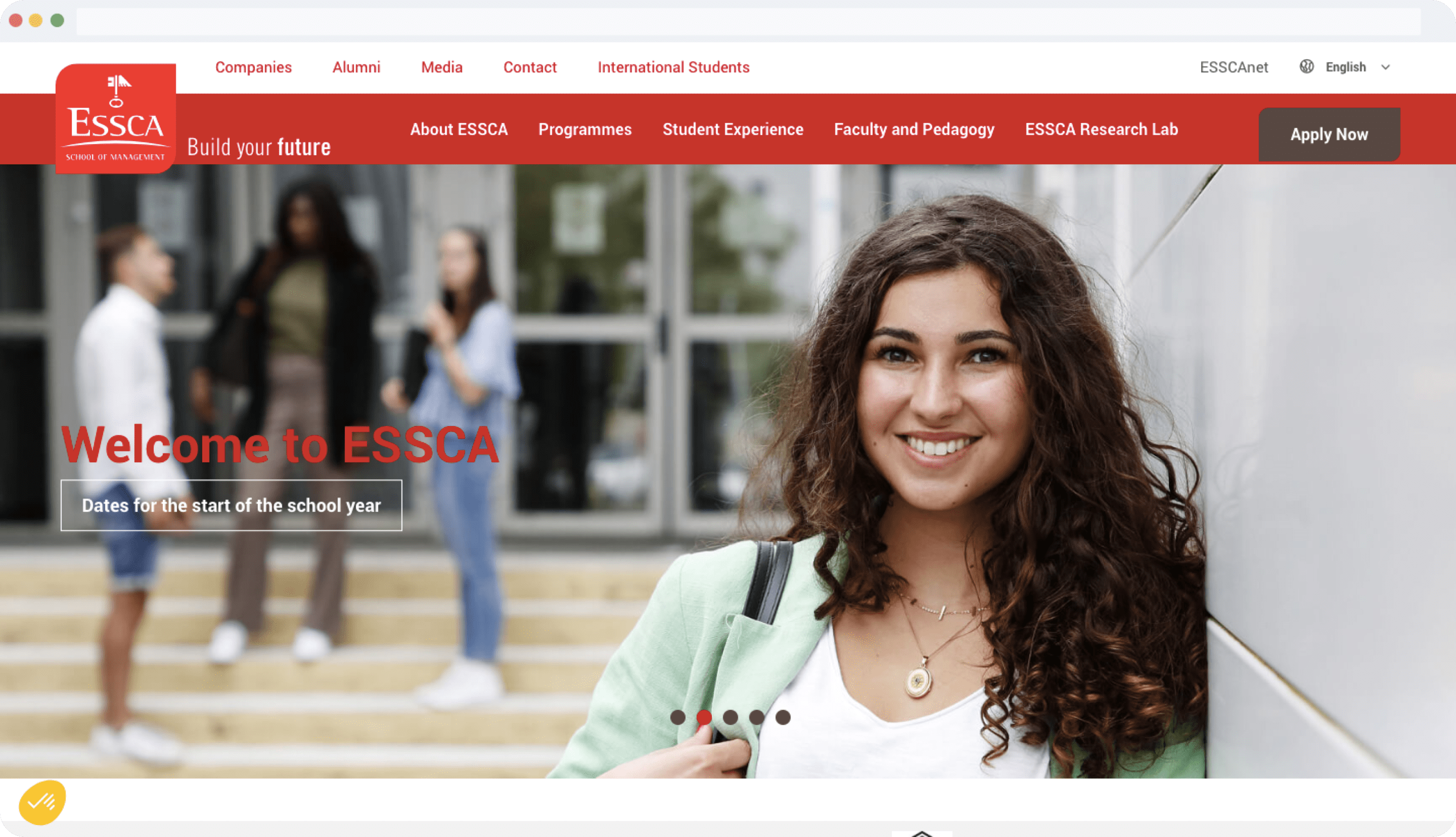 The current Homepage of the revamped ESSCA website