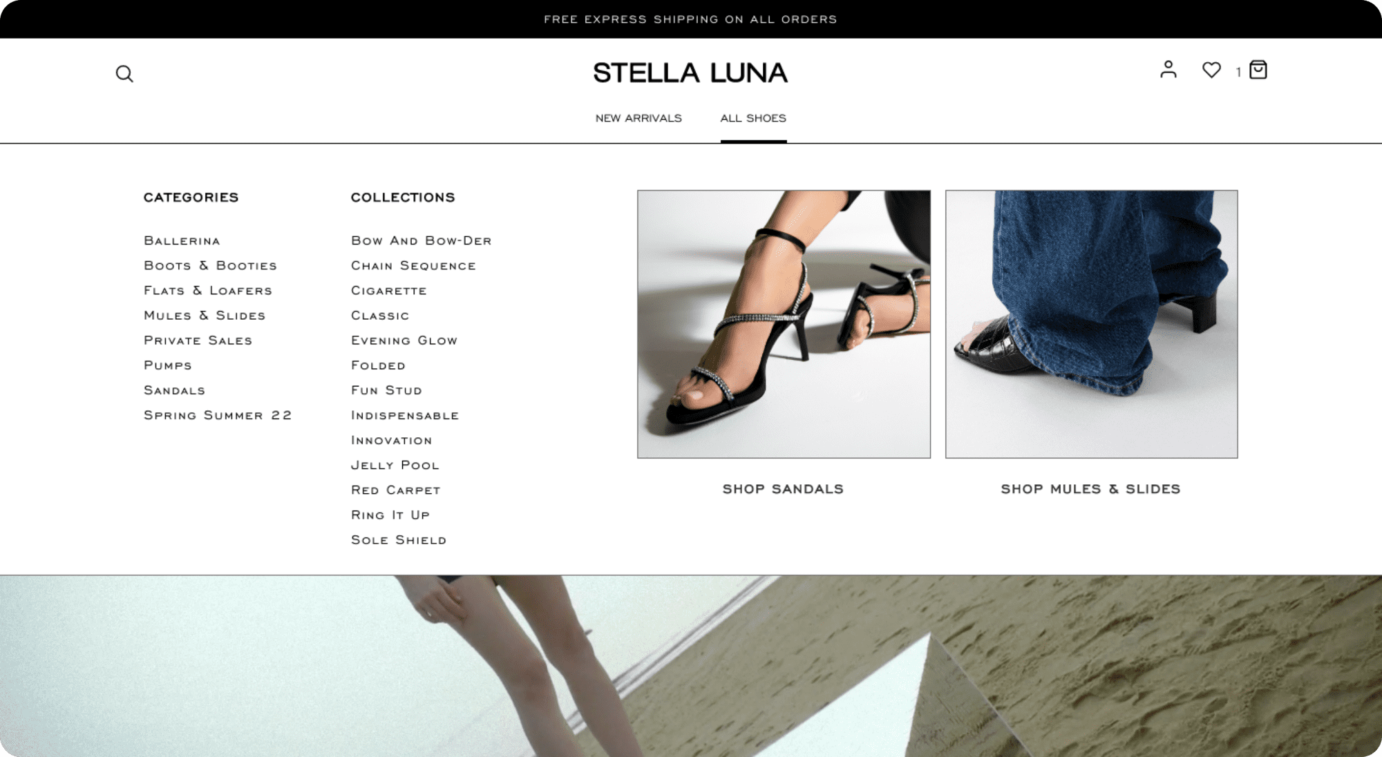 Stella Luna categorizes its products by types of shoes and collection names