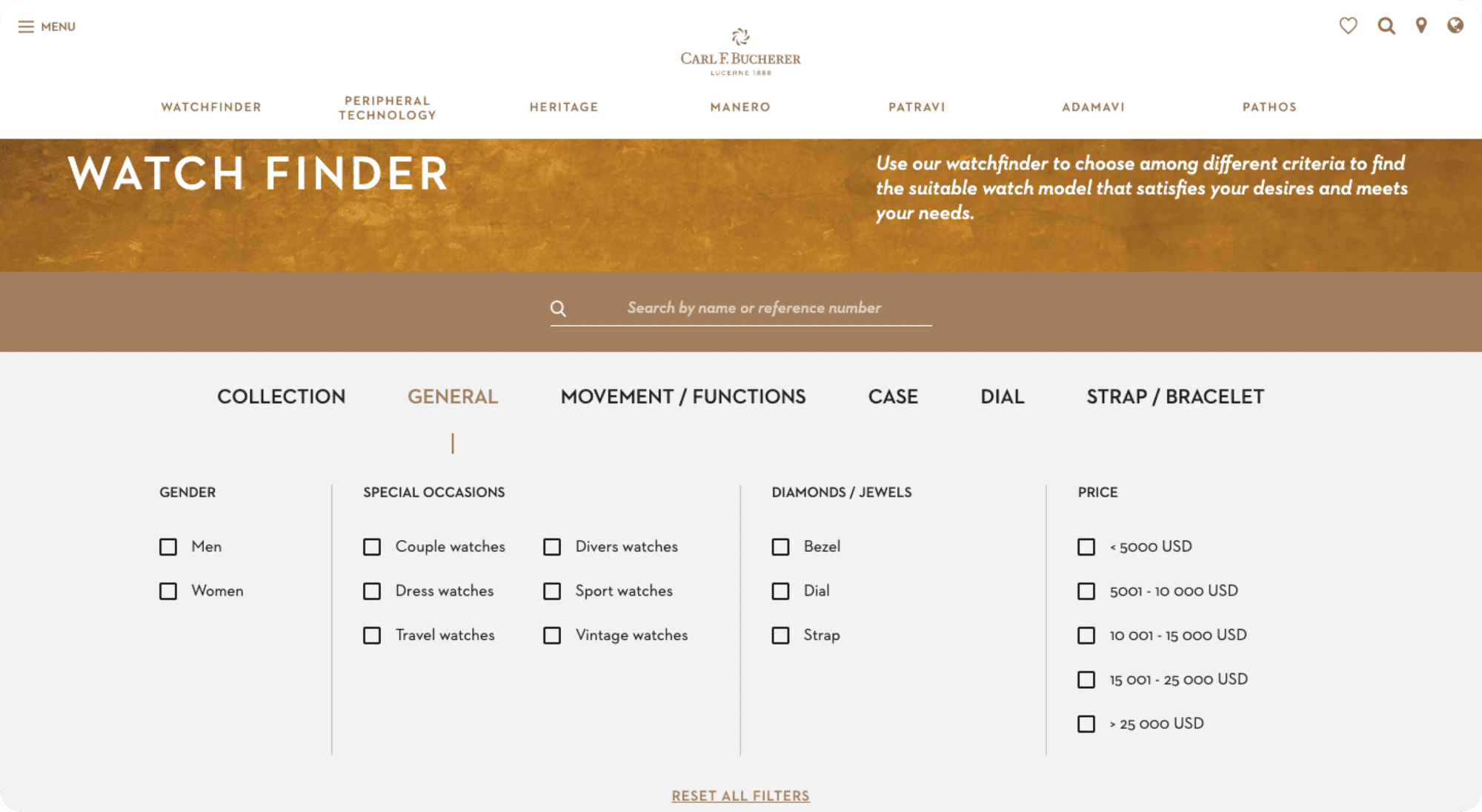 The WatchFinder page on Carl F. Bucherer eCommerce website