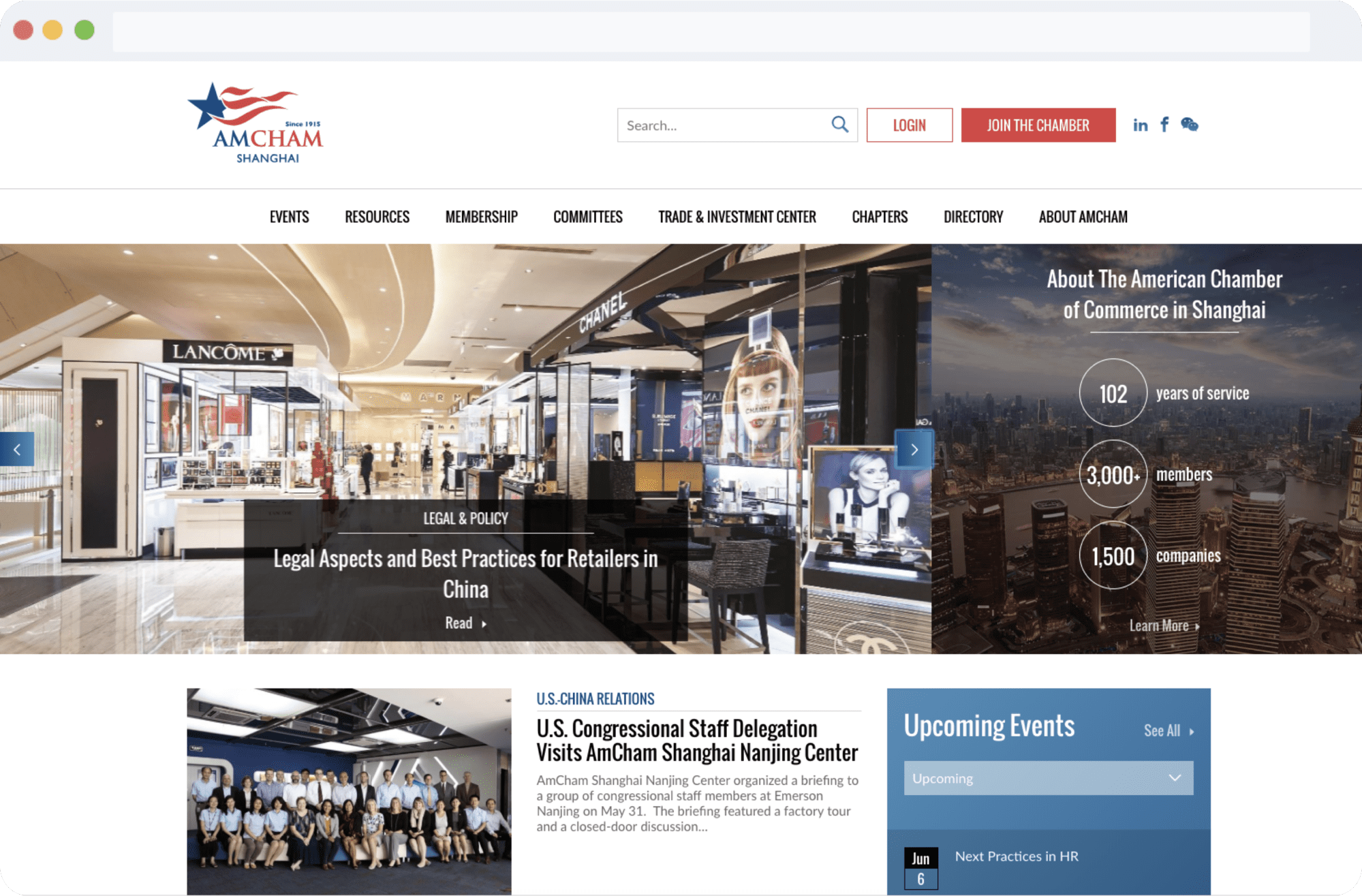 Another view of the homepage of the AmCham Shanghai website that IT Consultis developed