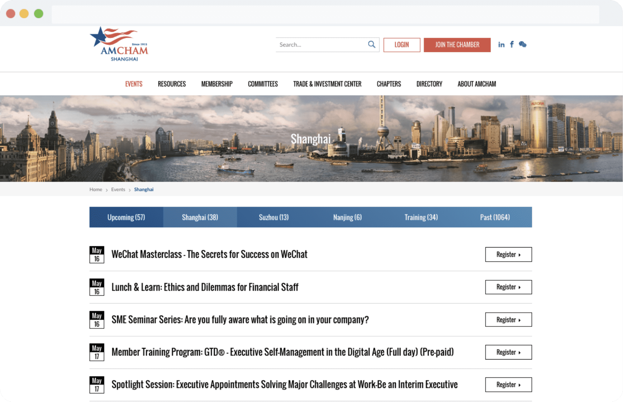 The Events page on the AmCham website