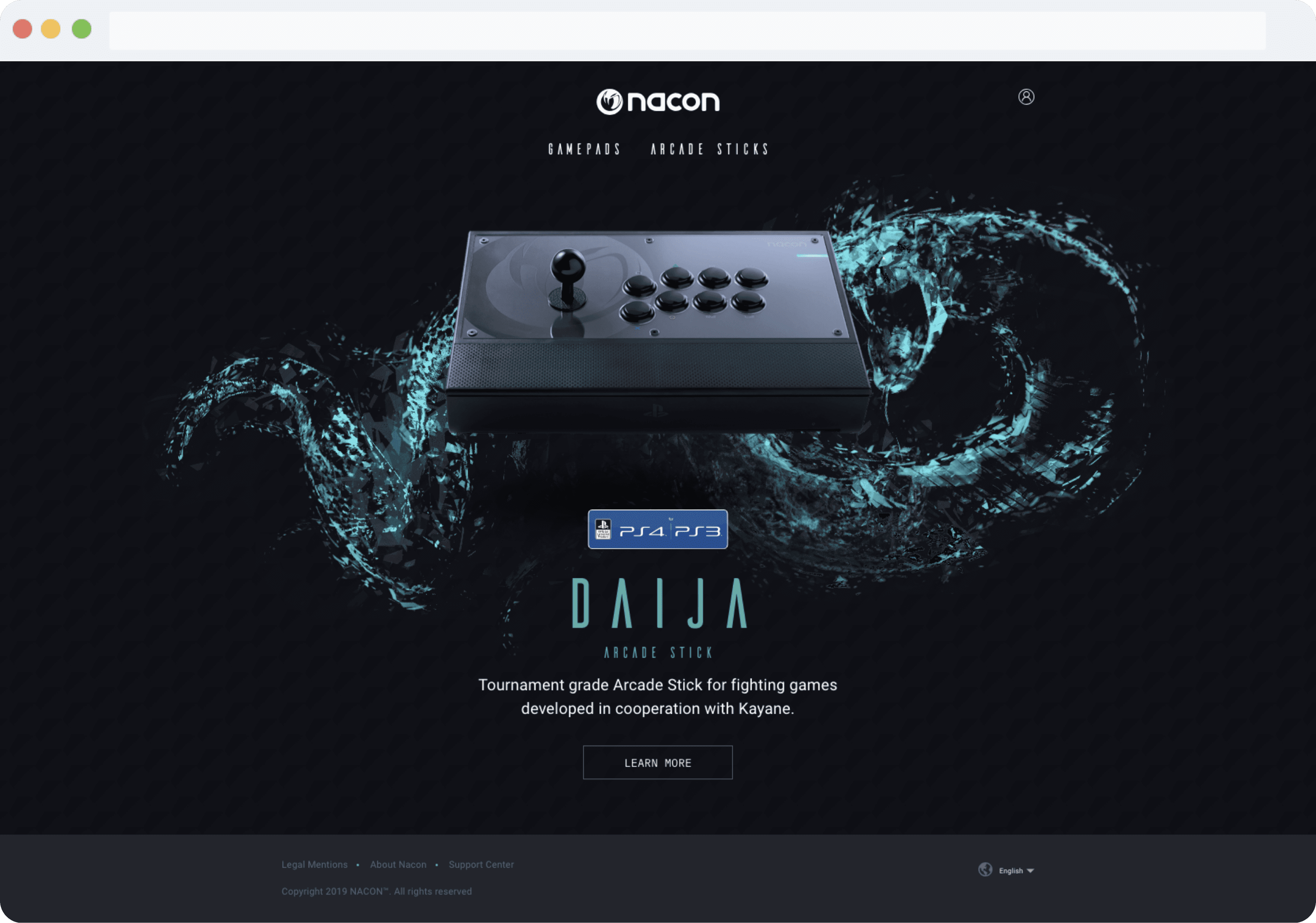 NACON website highlighting its then newest product - Daija Arcade Stick