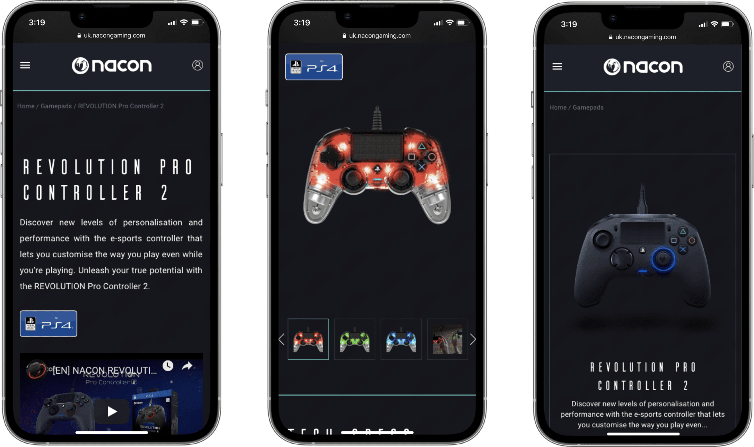 The Revolution Pro Controller 2 promoted on UK NACON website on mobile view