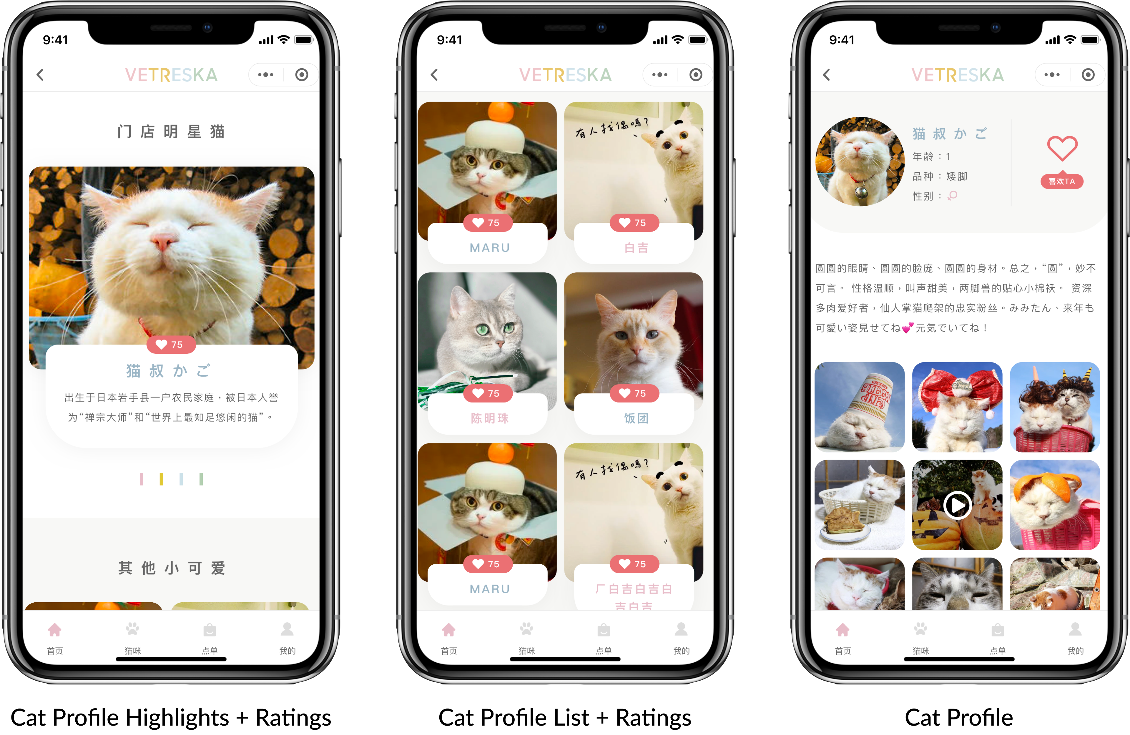 Users can also check the profiles of the cats at the Vetreska Cat Cafe and vote for their favorites on the Mini Program