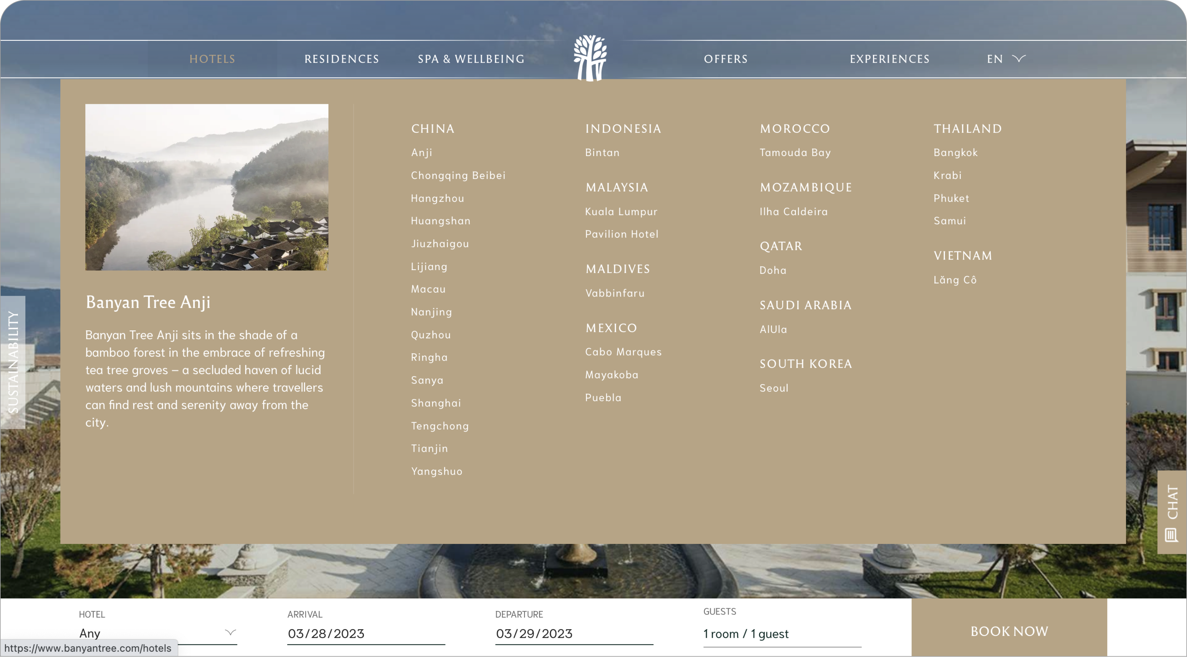 ITC added a Mega Menu for Banyan Tree so that users can easily find the country destinations and hotels they are interested in