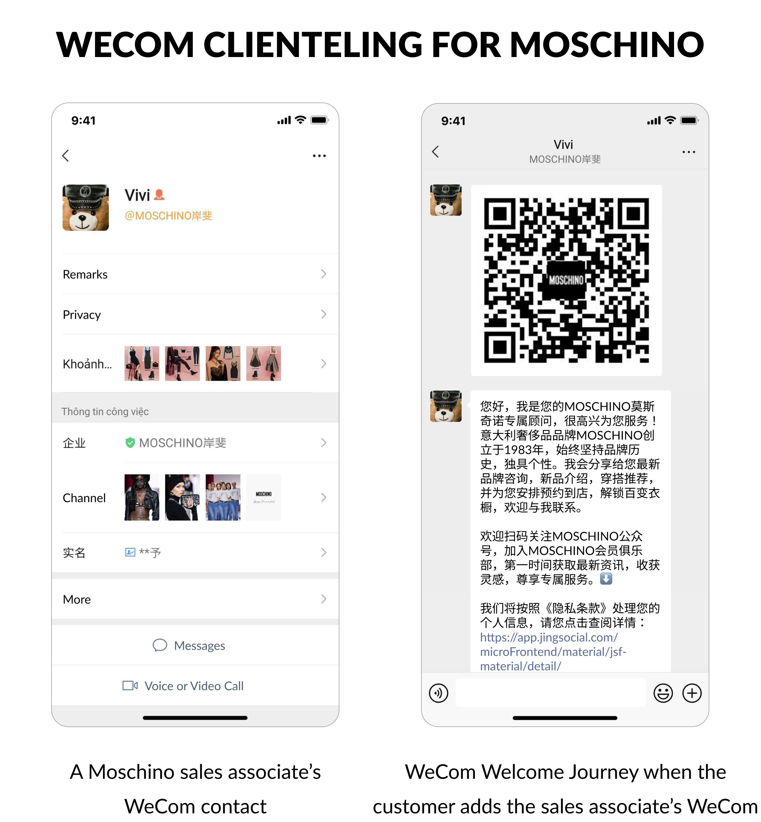 WeCom (WeChat Work) clienteling strategy and execution for Moschino