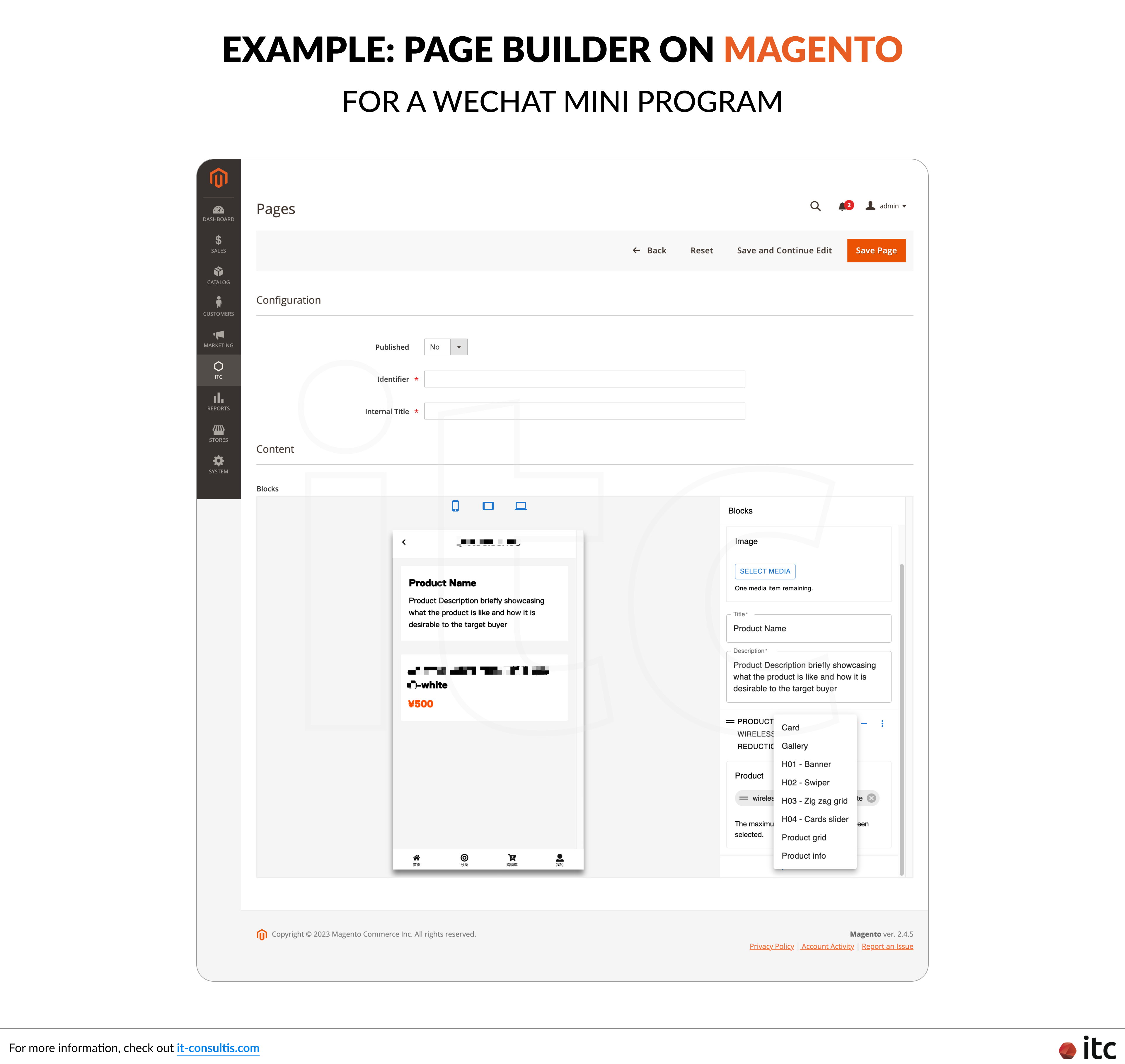 Example of Magento page builder leveraging component design for a WeChat Mini Program