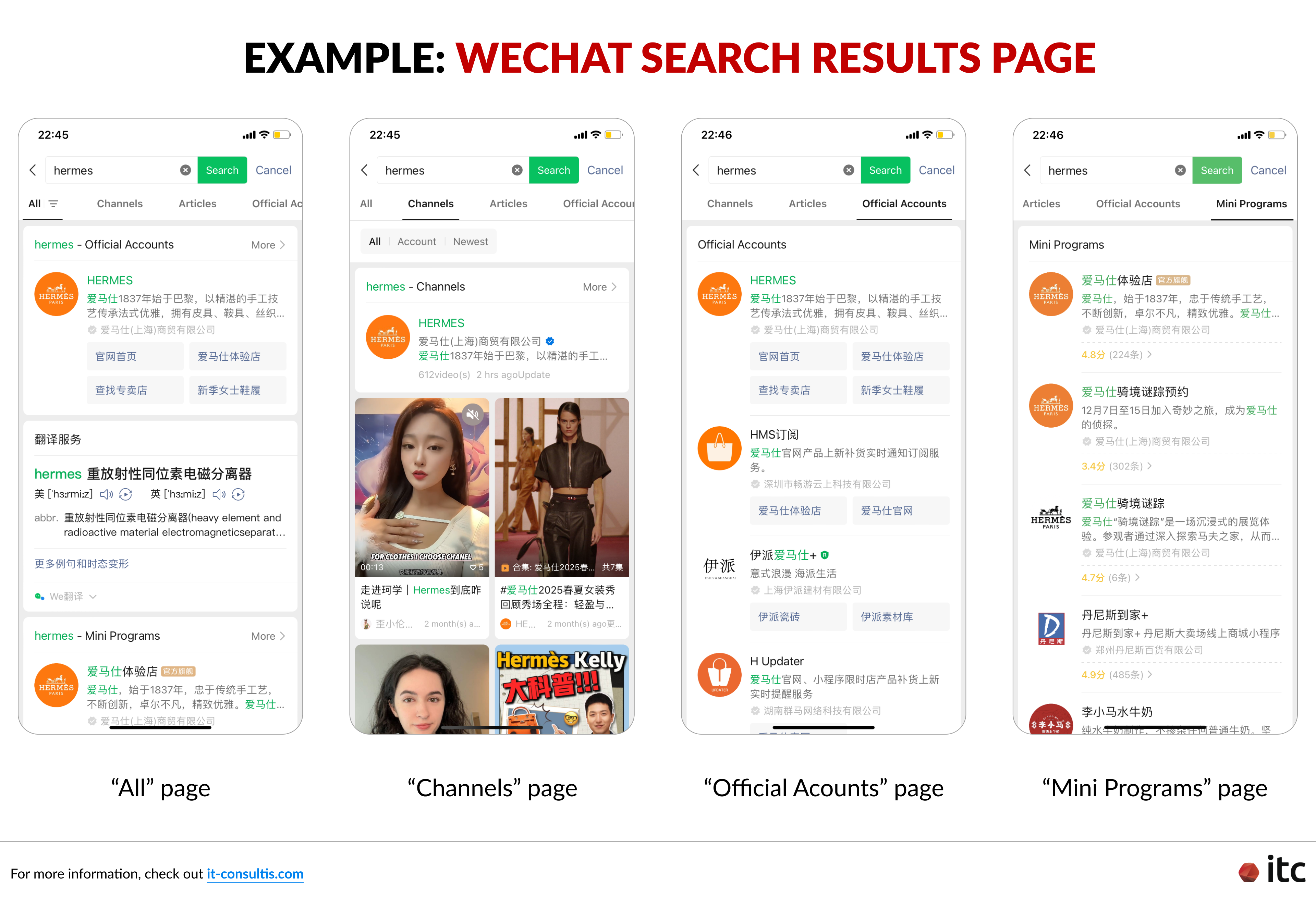 Results page of WeChat Search when entering a keyword