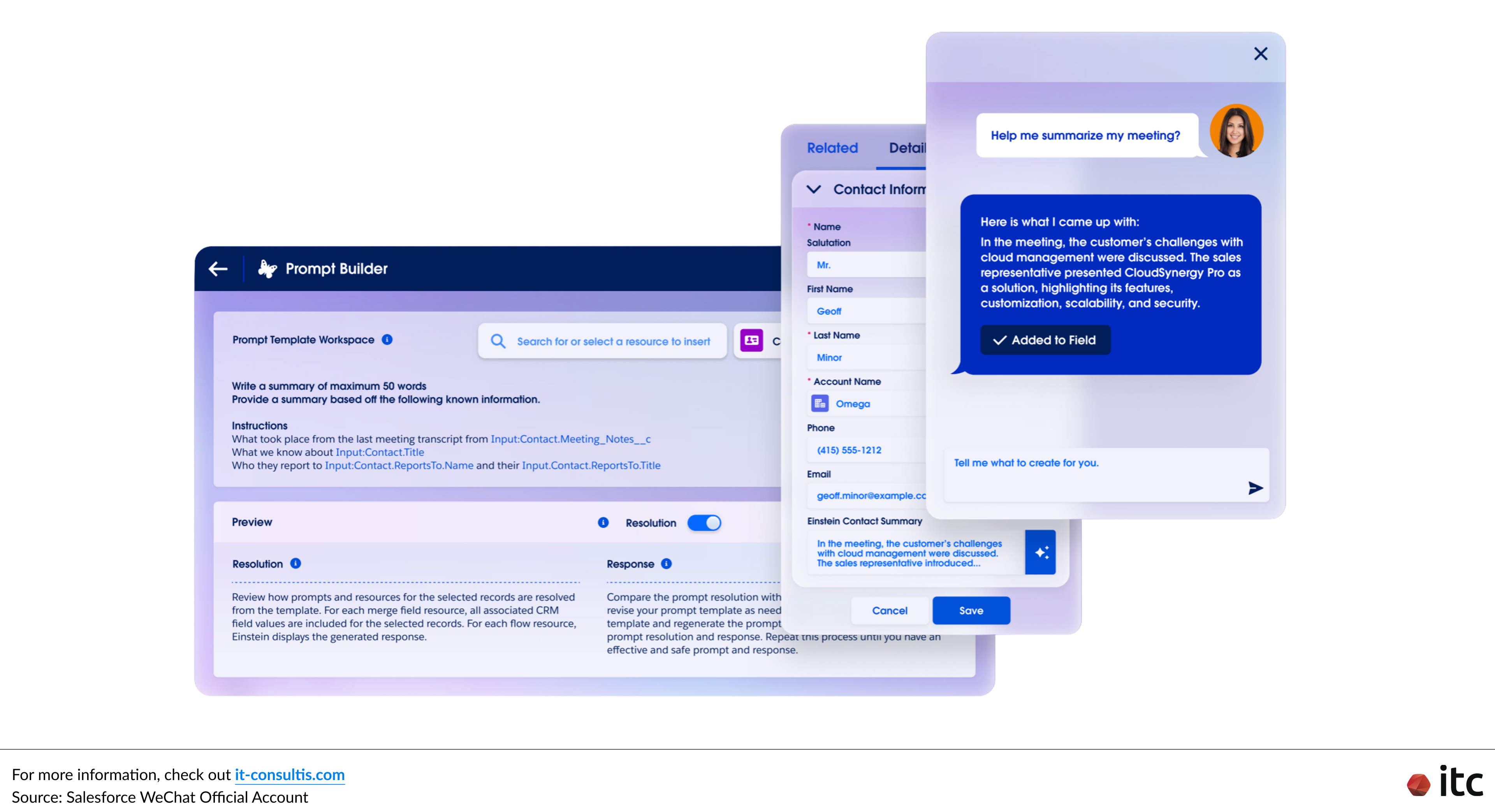 Prompt Builder uses compliant CRM data to perform AI-powered tasks per user’s requests.