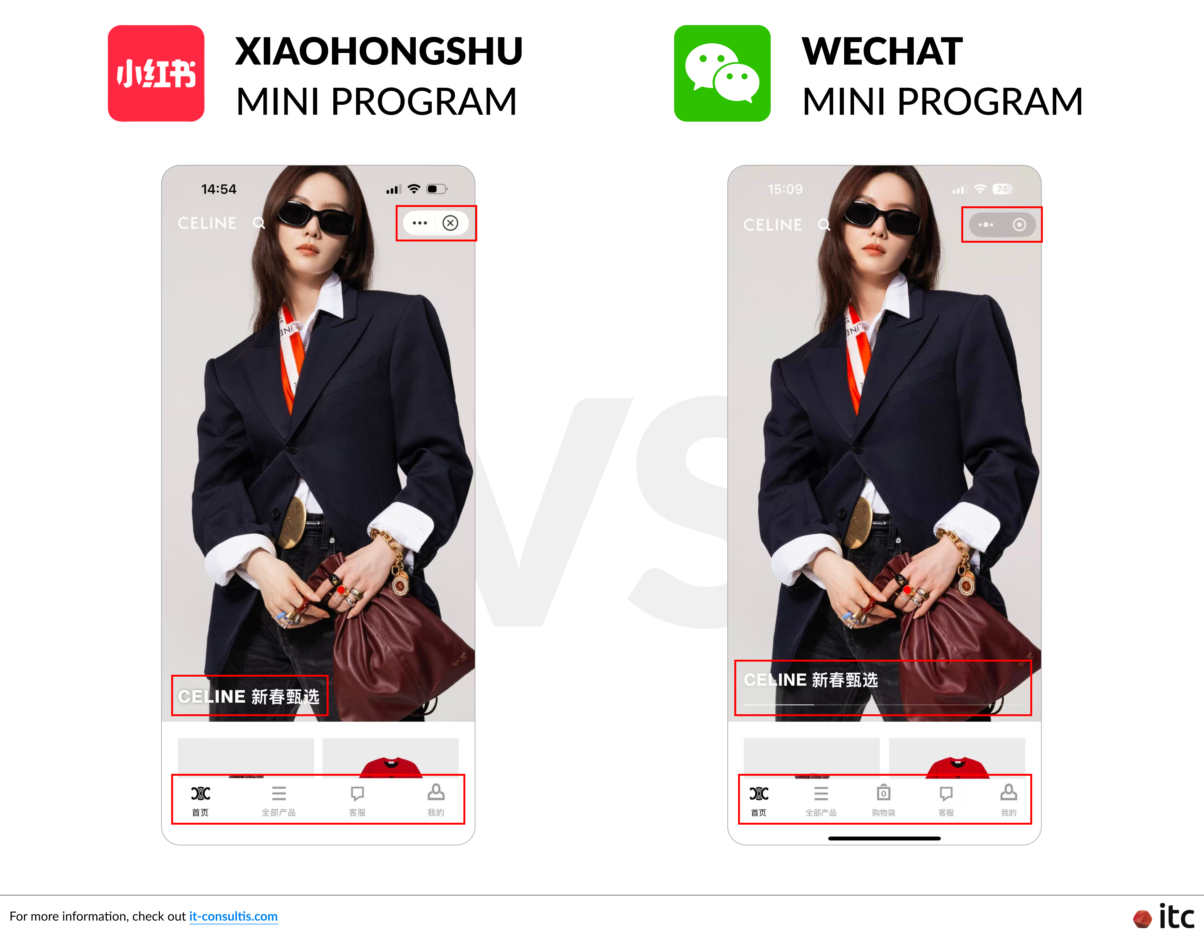 Celine generally maintained the same UX/UI design on its Xiaohongshu and WeChat Mini Programs