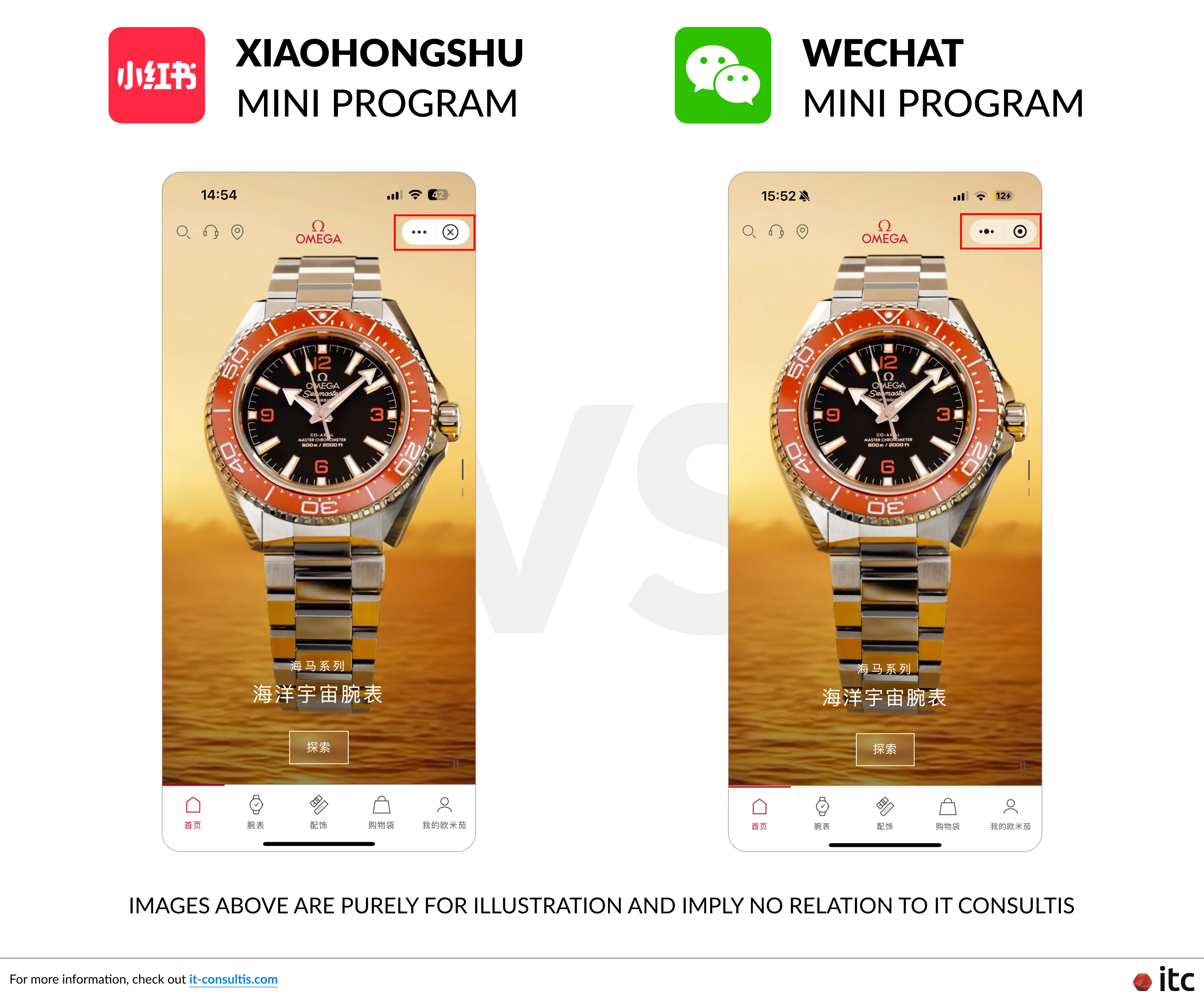 Omega maintained the same UX/UI design on its Xiaohongshu and WeChat Mini Programs