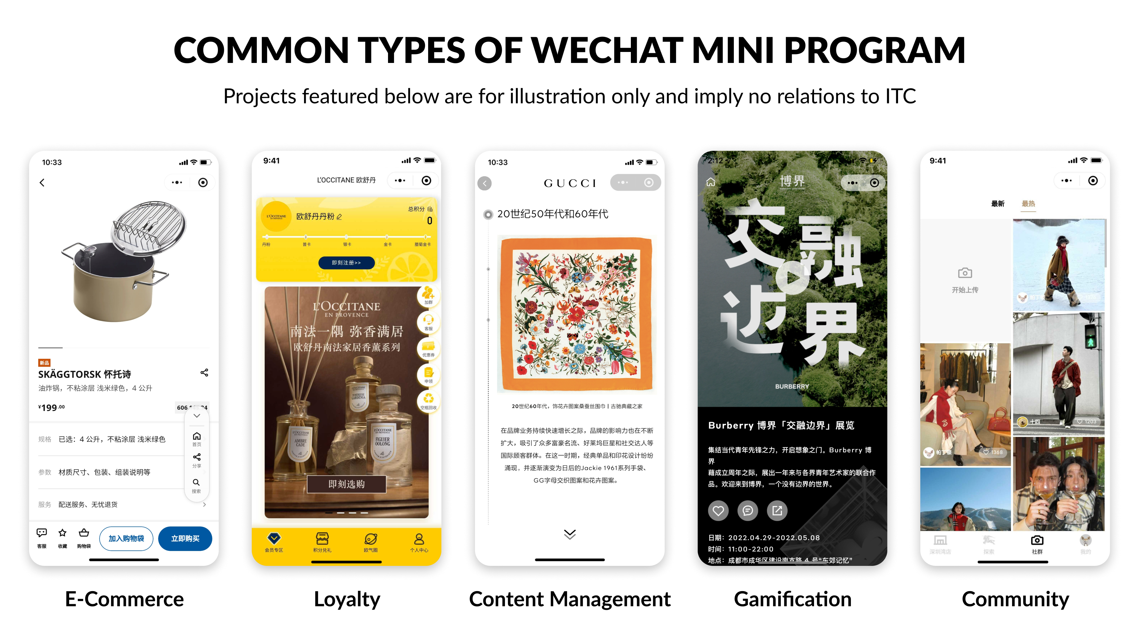Common types of WeChat Mini Programs: e-commerce, loyalty, content management, gamification, community