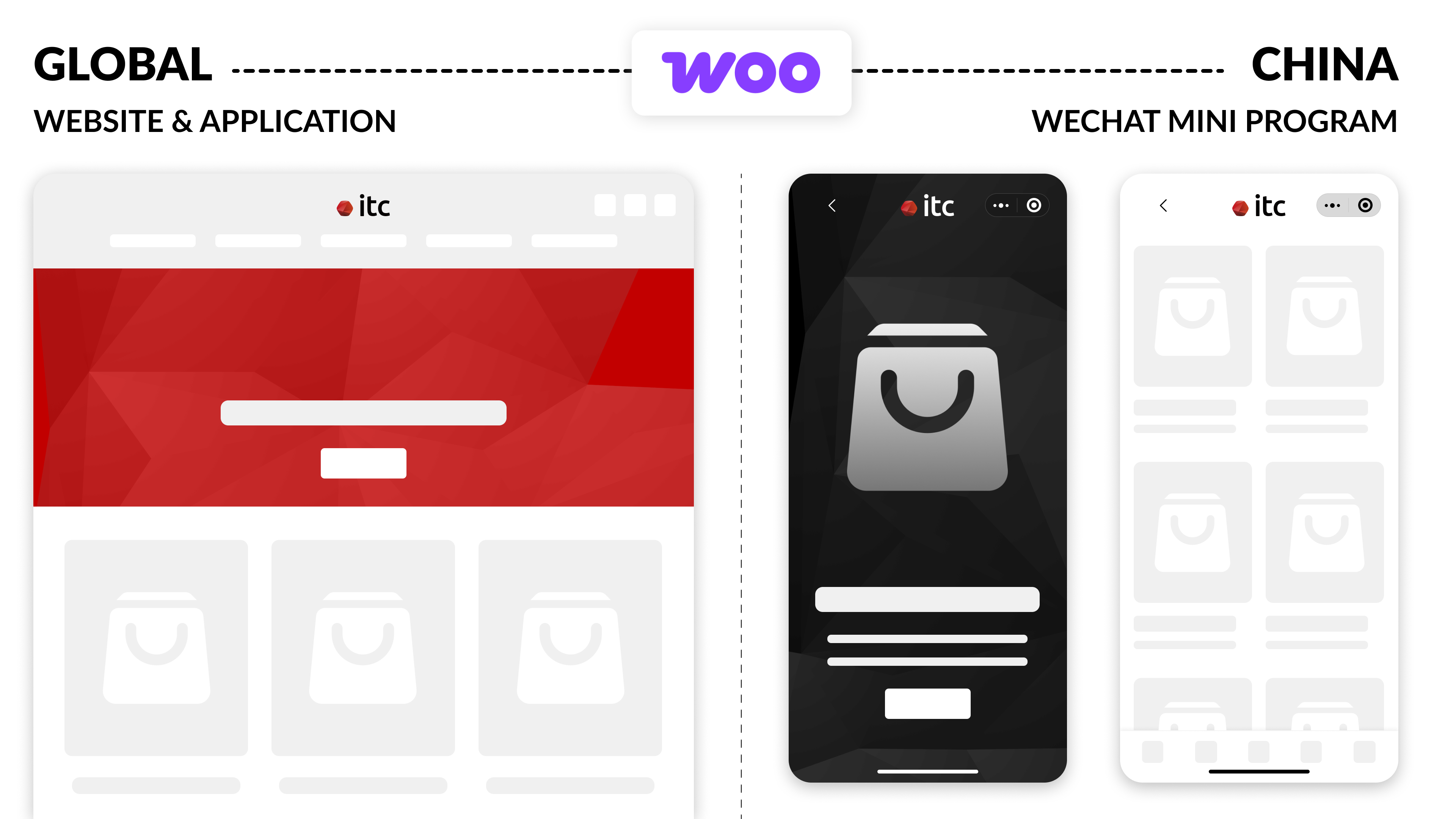 ITC integrates enterprise-grade WooCommerce stores, translating your brand and product strategy into fast, reliable purchasing experiences across global websites, applications, and WeChat Mini Programs.