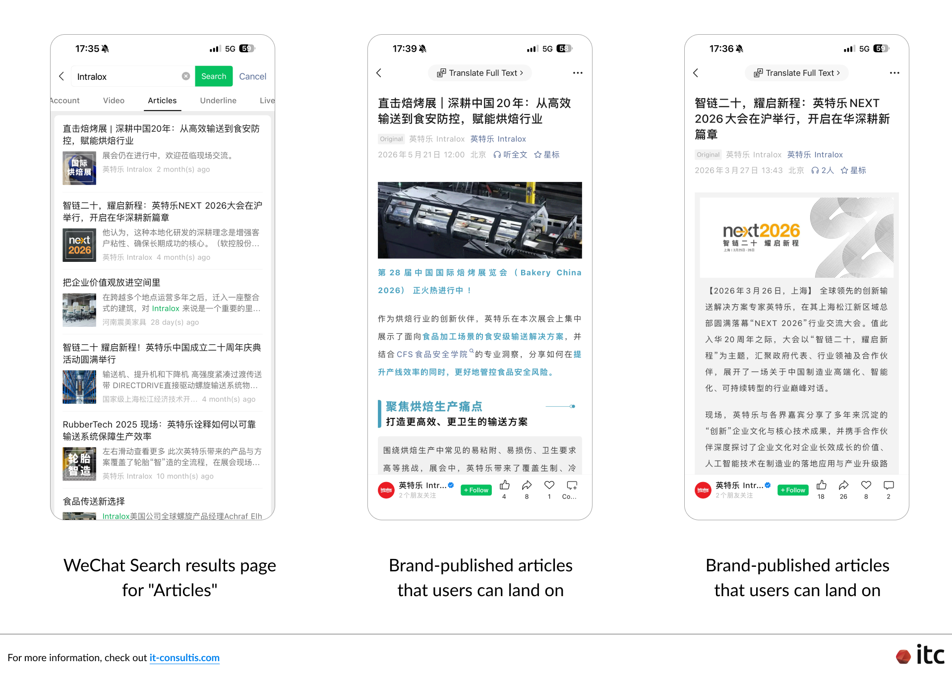 Example of how consistent topic coverage leads to brand-published content appearing in WeChat Search results