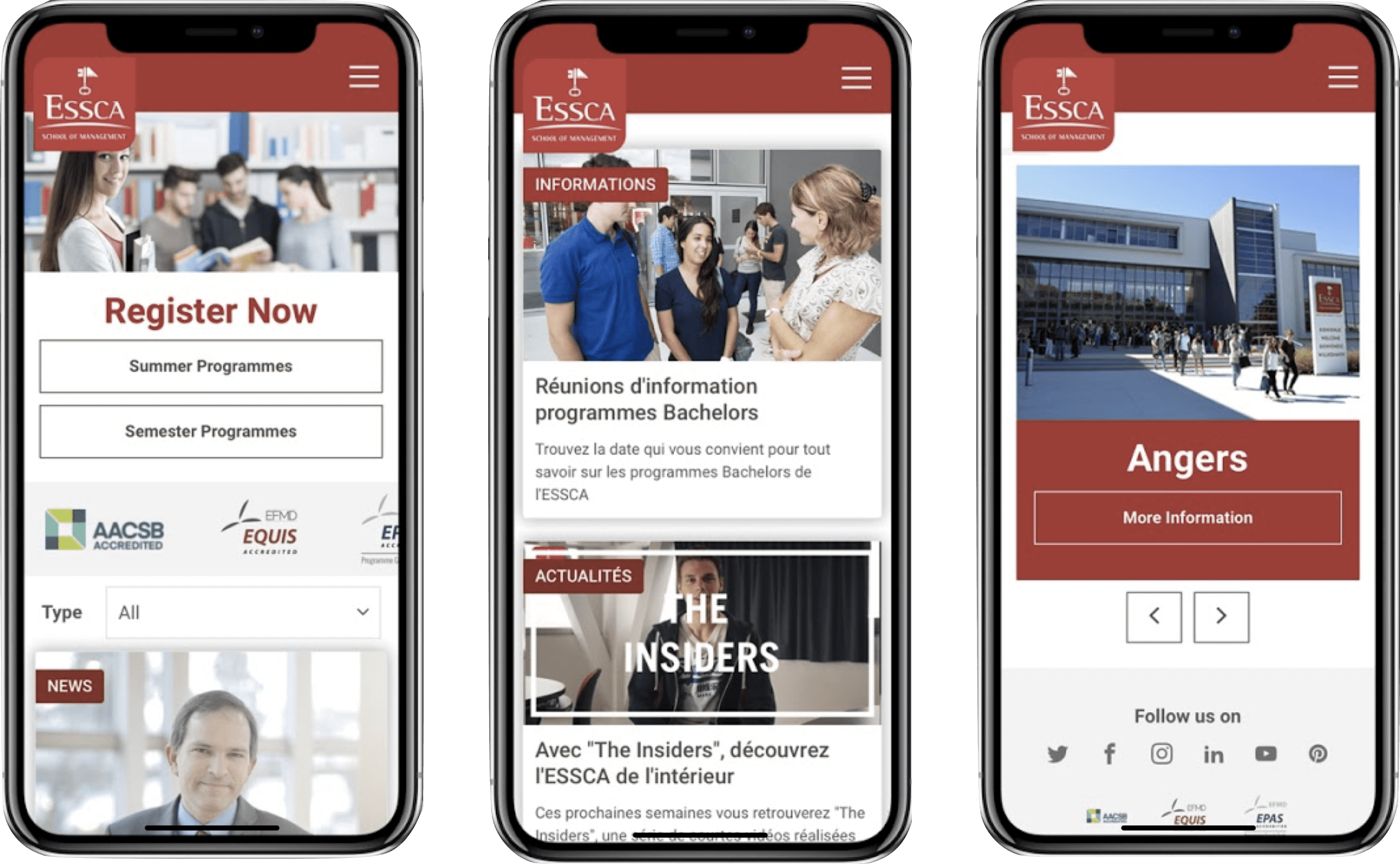 3 mobile mockups of the website