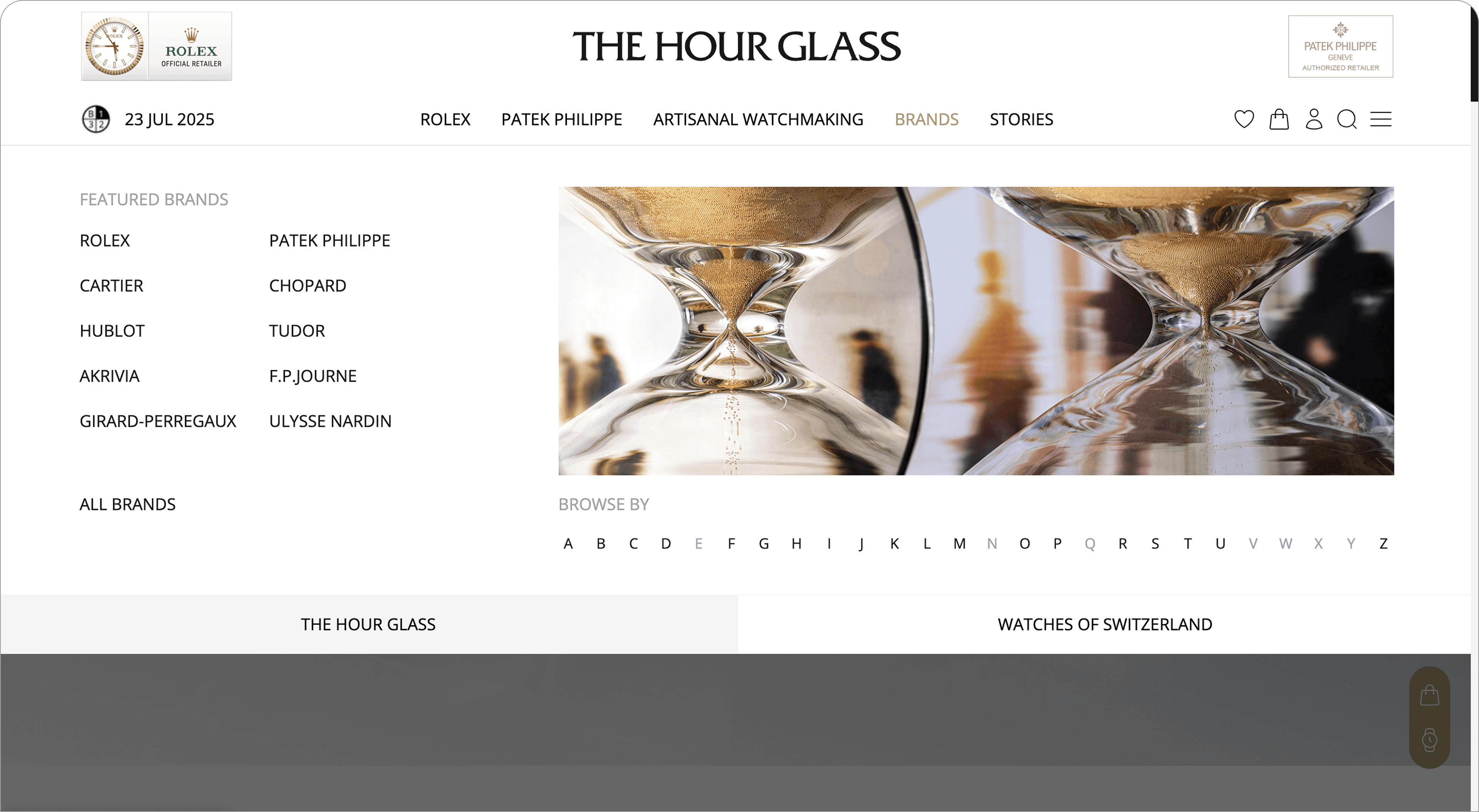 The Hour Glass网站Mega Menu为用户提供零售商合作伙伴的无缝总览